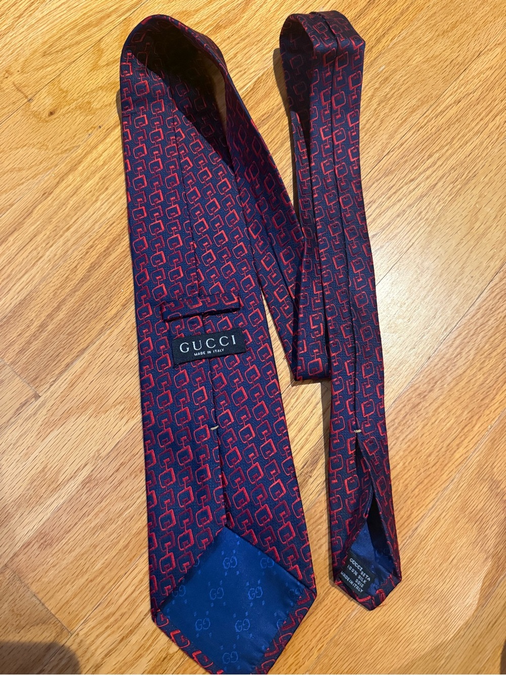 Gucci Vintage Navy and Red Geometric Silk Tie